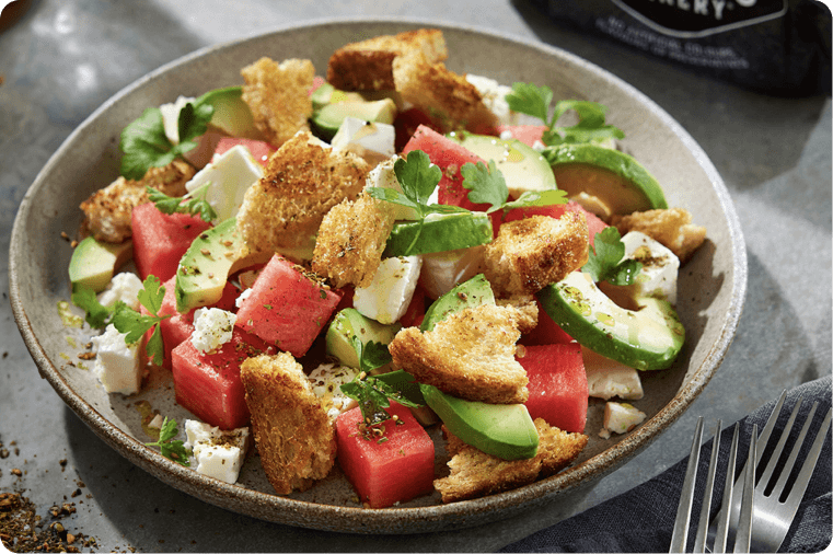 Creamy Avocado & Watermelon Toast Salad