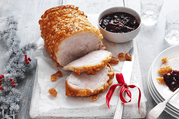Crispy Rolled Pork Leg with Spiced Plum Jam