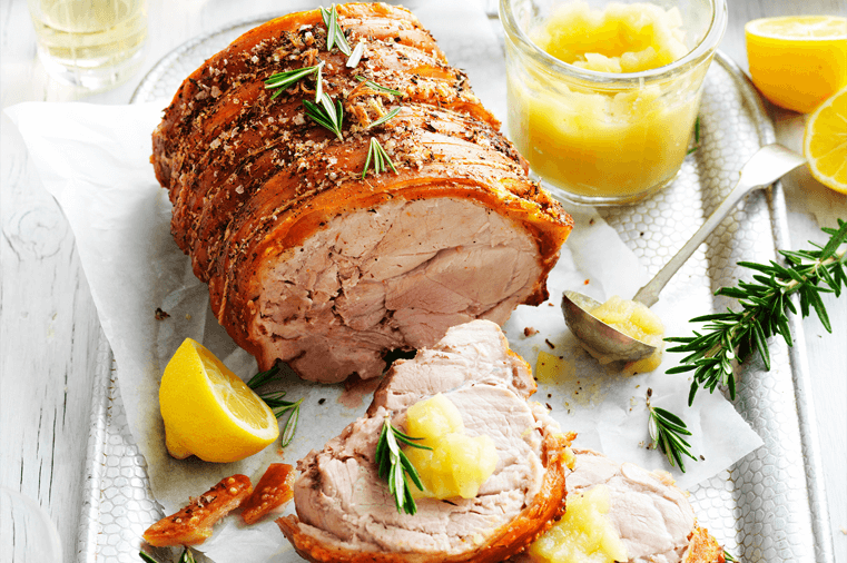 Rosemary and Fennel Slow-Roasted Pork Shoulder with Apple Sauce