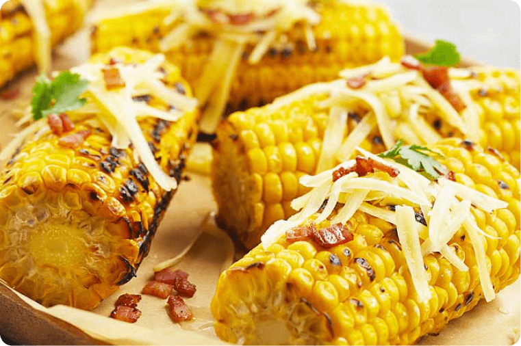 Grilled Corn Cobs with Cheese & Bacon Bits
